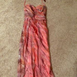 Strapless watercolor chiffon gown